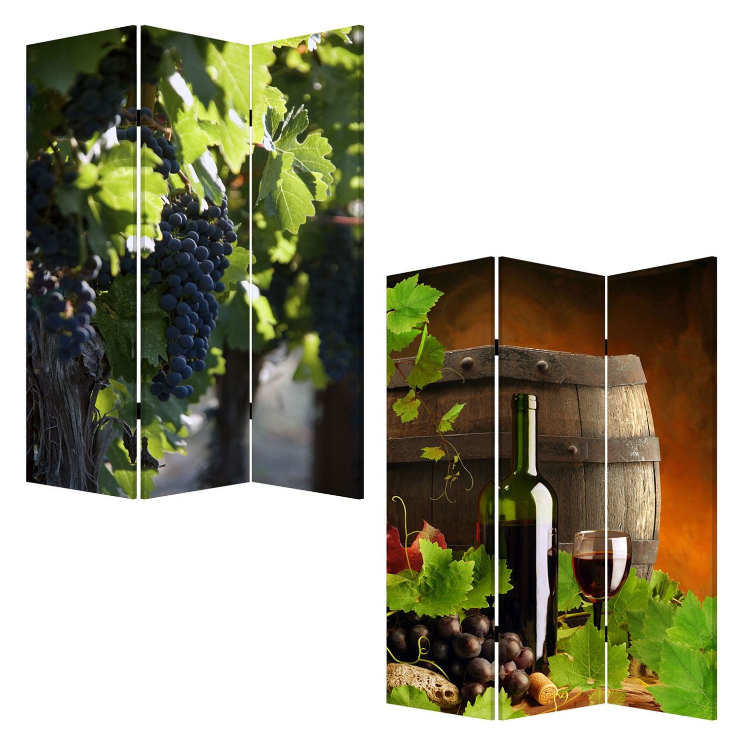 48" X 72" Multi Color Wood Canvas Wine Country Screen-Room Dividers-DECOROLALA