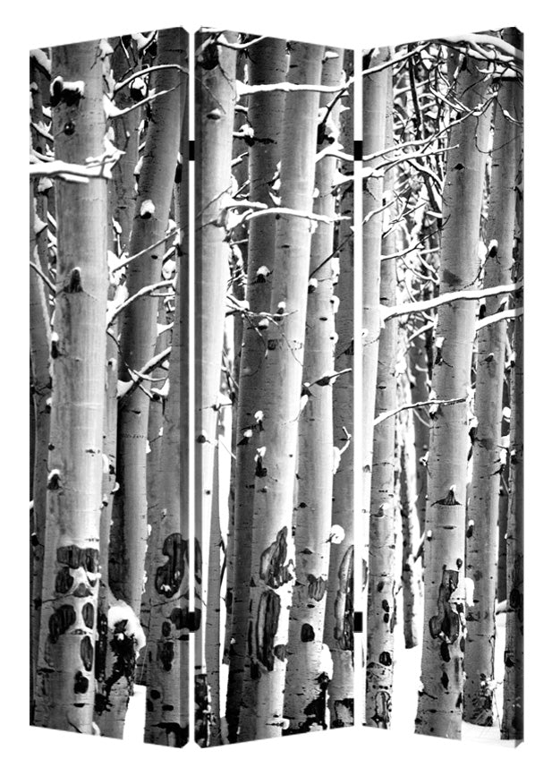48" X 72" Gray And White Wood Canvas Birch Screen-Room Dividers-DECOROLALA