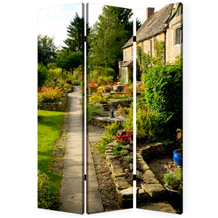 48" X 72" Multi Color Wood Canvas English Garden Screen-Room Dividers-DECOROLALA