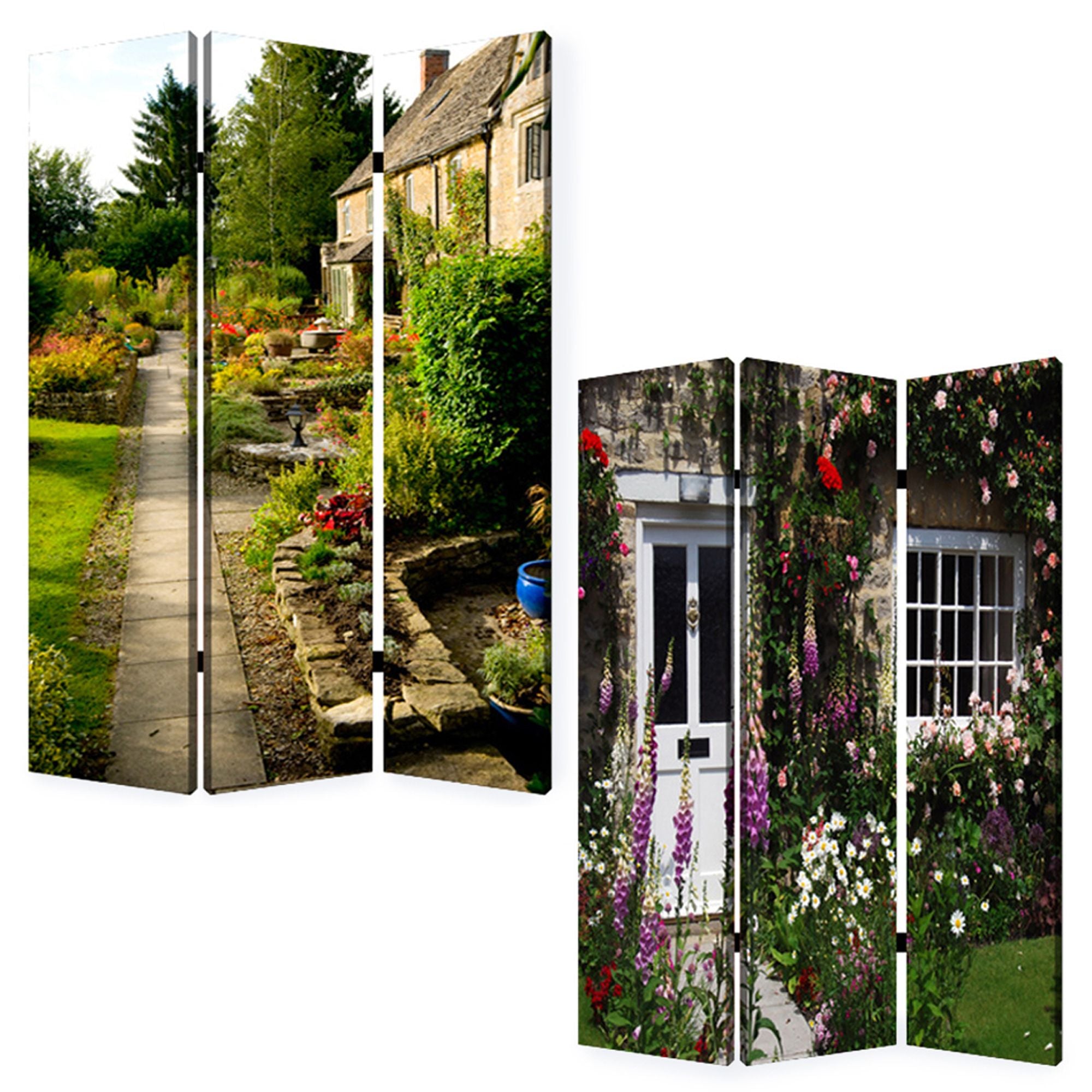 48" X 72" Multi Color Wood Canvas English Garden Screen-Room Dividers-DECOROLALA