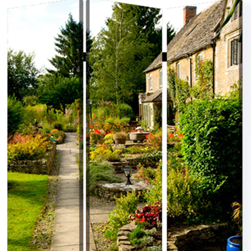 48" X 72" Multi Color Wood Canvas English Garden Screen-Room Dividers-DECOROLALA
