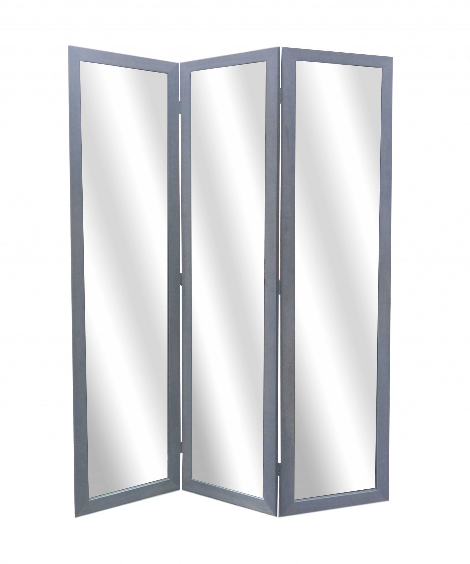50 X 69 Gray Glass & Wood Mirror Screen-Room Dividers-DECOROLALA