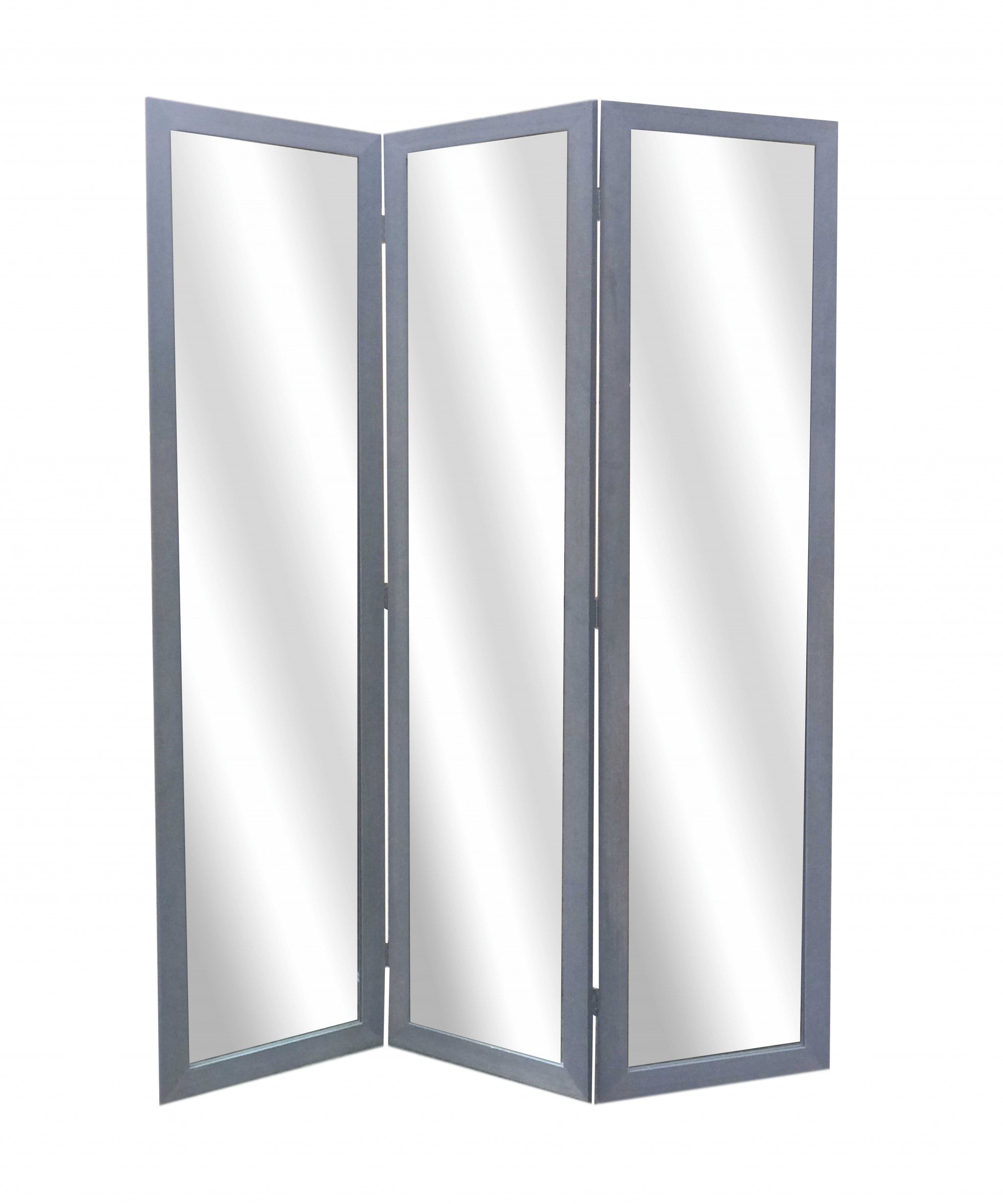 50 X 69 Gray Glass & Wood Mirror Screen-Room Dividers-DECOROLALA