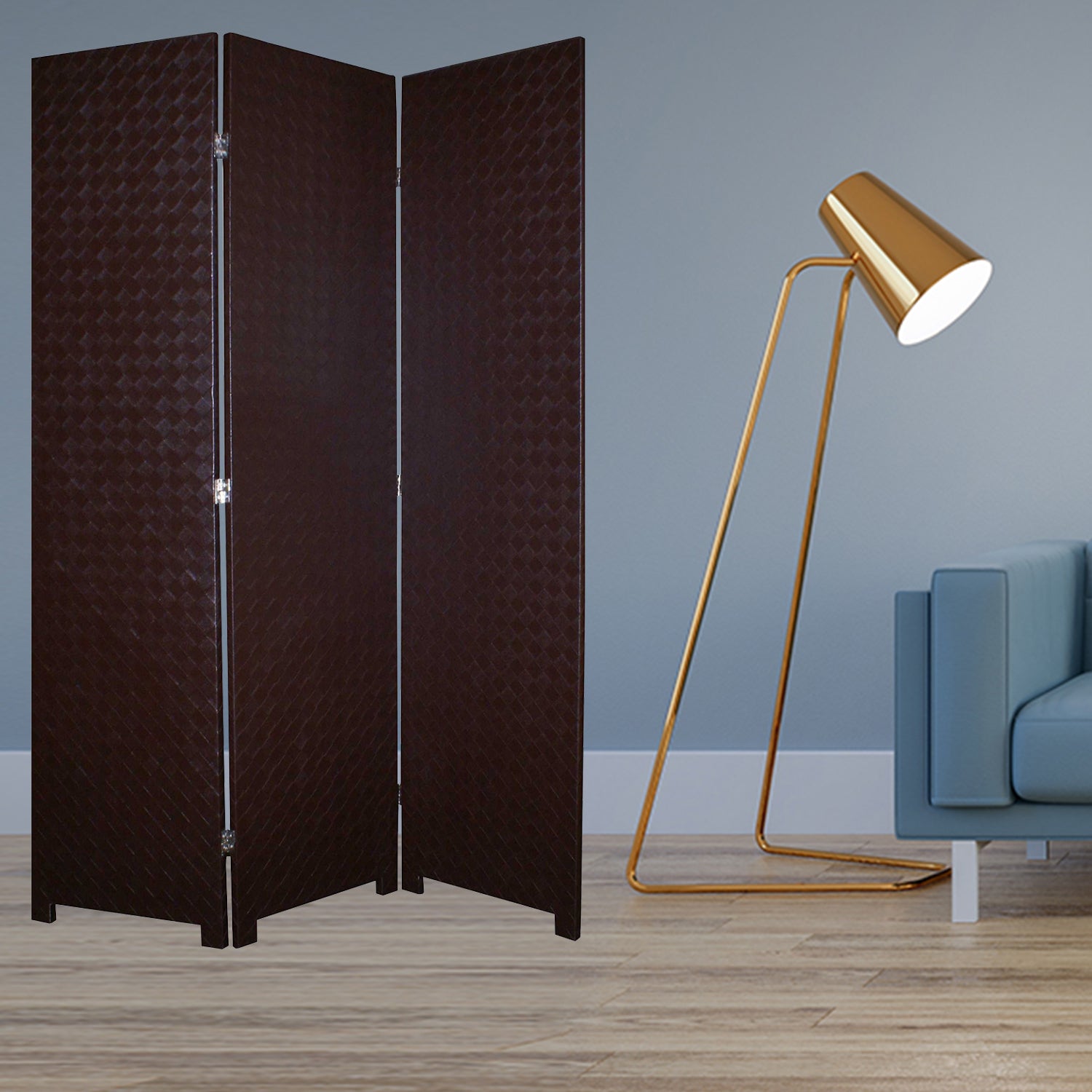 52 X 71 Brown Criss Cross Faux Leather Screen-Room Dividers-DECOROLALA
