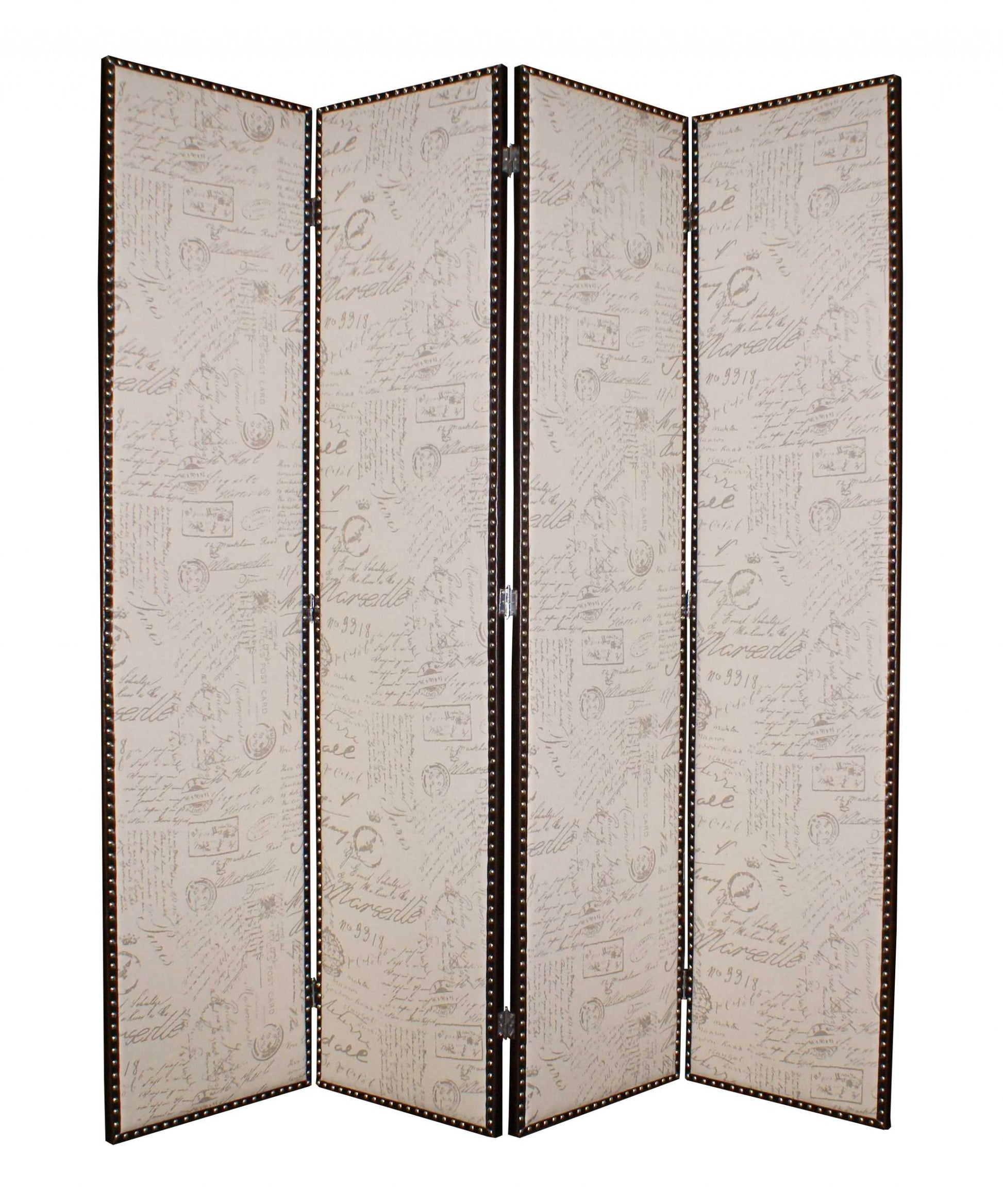 80 X 84 Beige Wood & Fabric Screen-Room Dividers-DECOROLALA