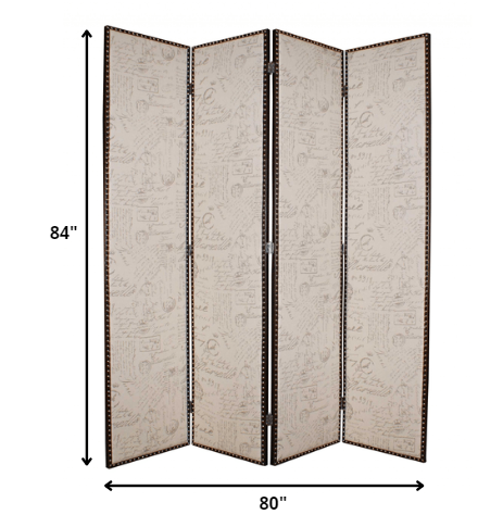 80 X 84 Beige Wood & Fabric Screen-Room Dividers-DECOROLALA