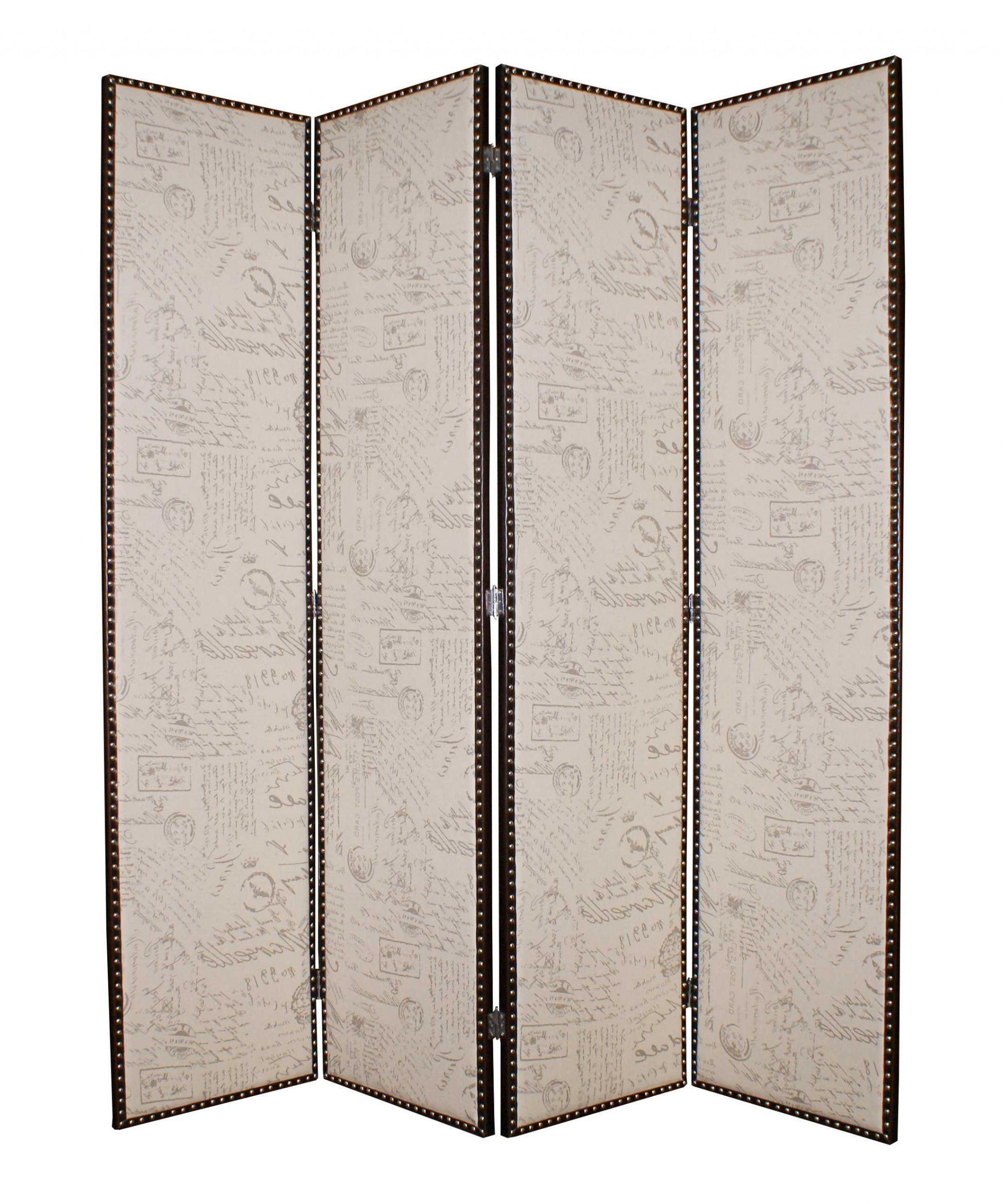 80 X 84 Beige Wood & Fabric Screen-Room Dividers-DECOROLALA