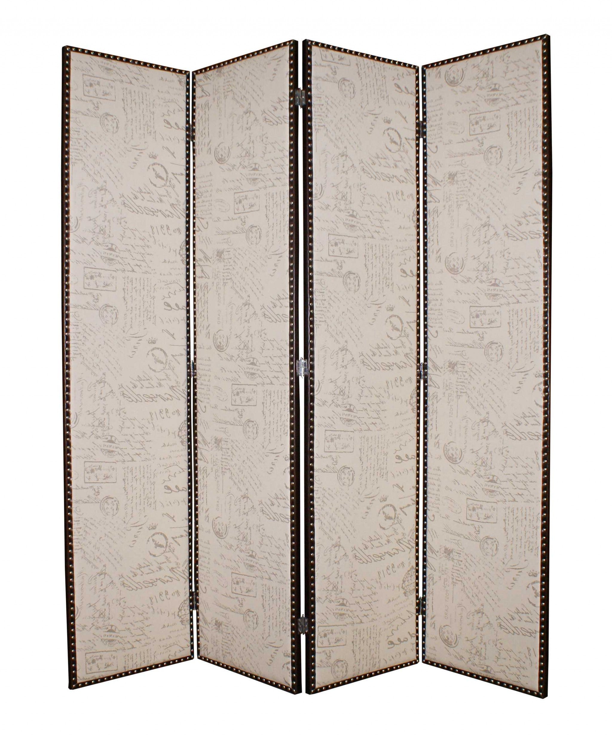 80 X 84 Beige Wood & Fabric Screen-Room Dividers-DECOROLALA