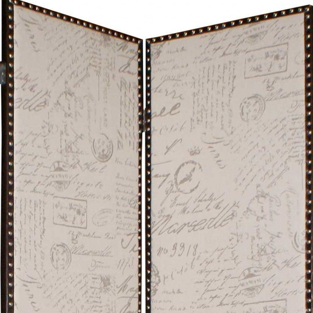 80 X 84 Beige Wood & Fabric Screen-Room Dividers-DECOROLALA