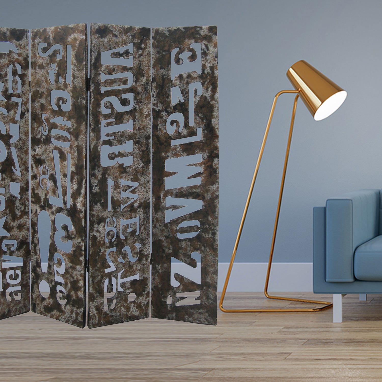 60" X 71" Brown Distressed Wooden Screen-Room Dividers-DECOROLALA