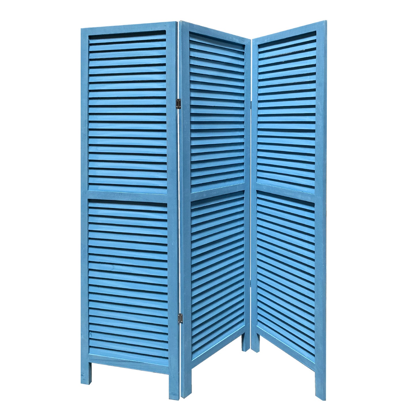 Blue Finish Wood Shutter 3 Panel Room Divider Screen-Room Dividers-DECOROLALA