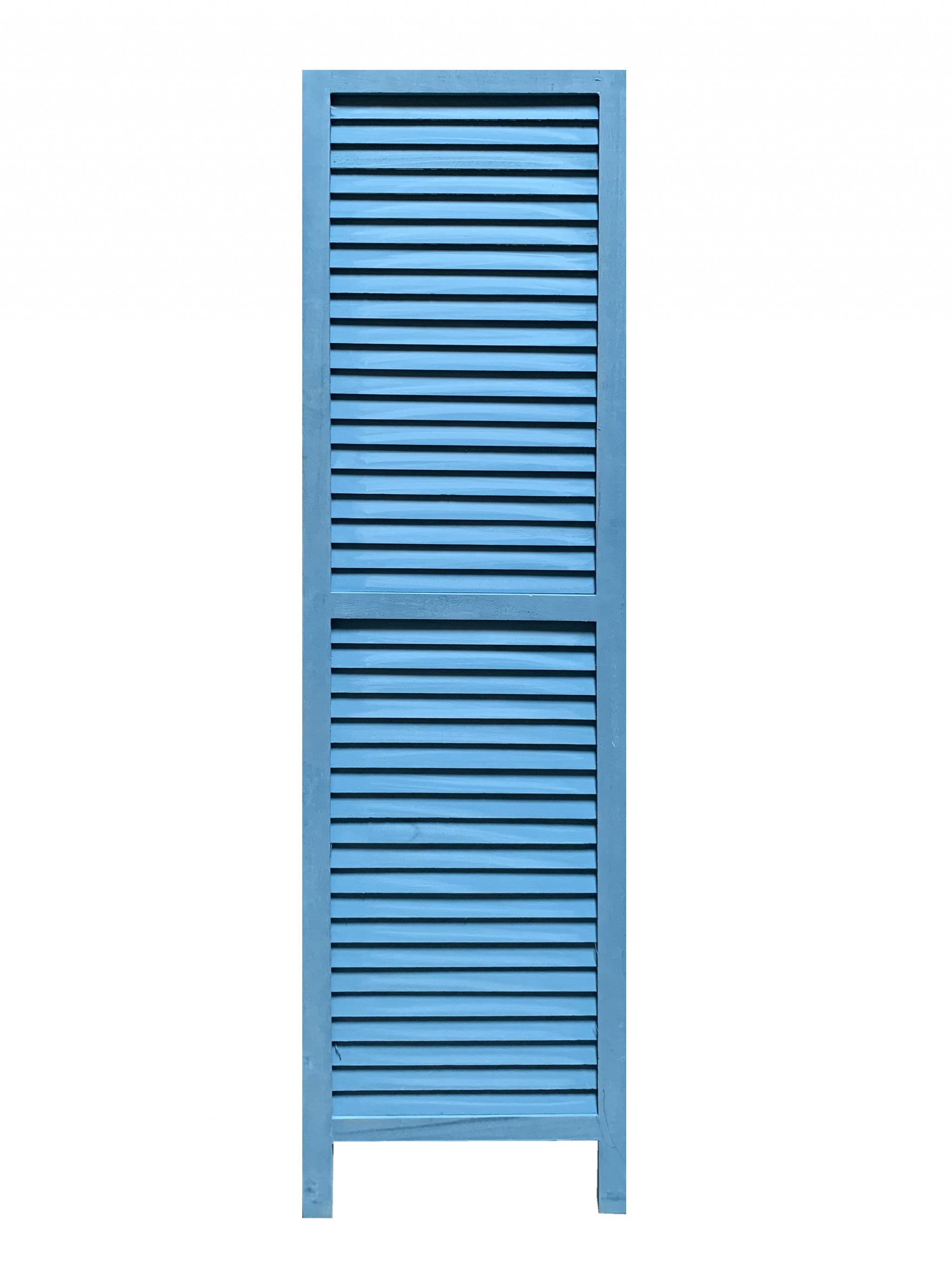 Blue Finish Wood Shutter 3 Panel Room Divider Screen-Room Dividers-DECOROLALA
