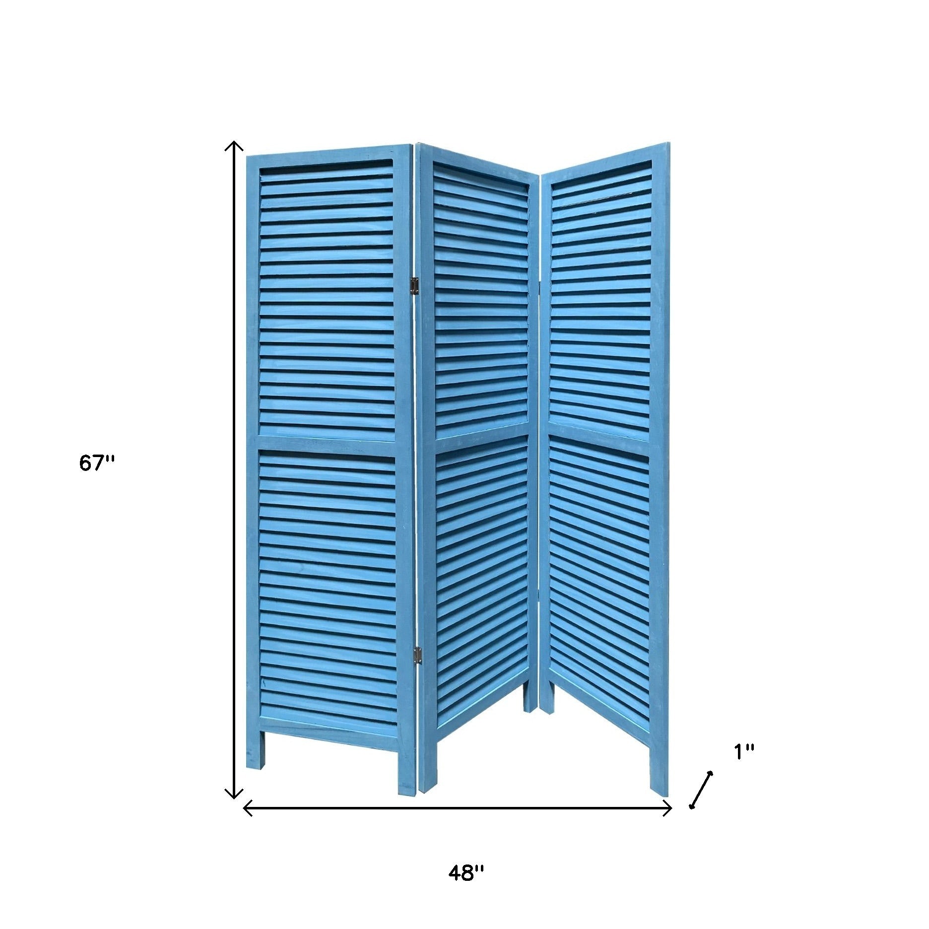 Blue Finish Wood Shutter 3 Panel Room Divider Screen-Room Dividers-DECOROLALA
