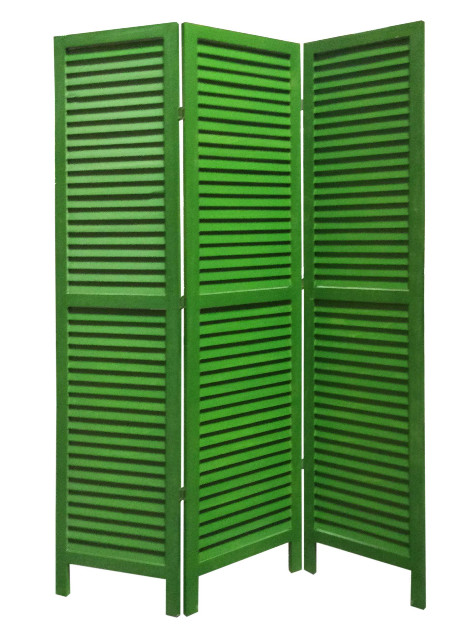 48" X 67" Green Wood Shutter Screen-Room Dividers-DECOROLALA