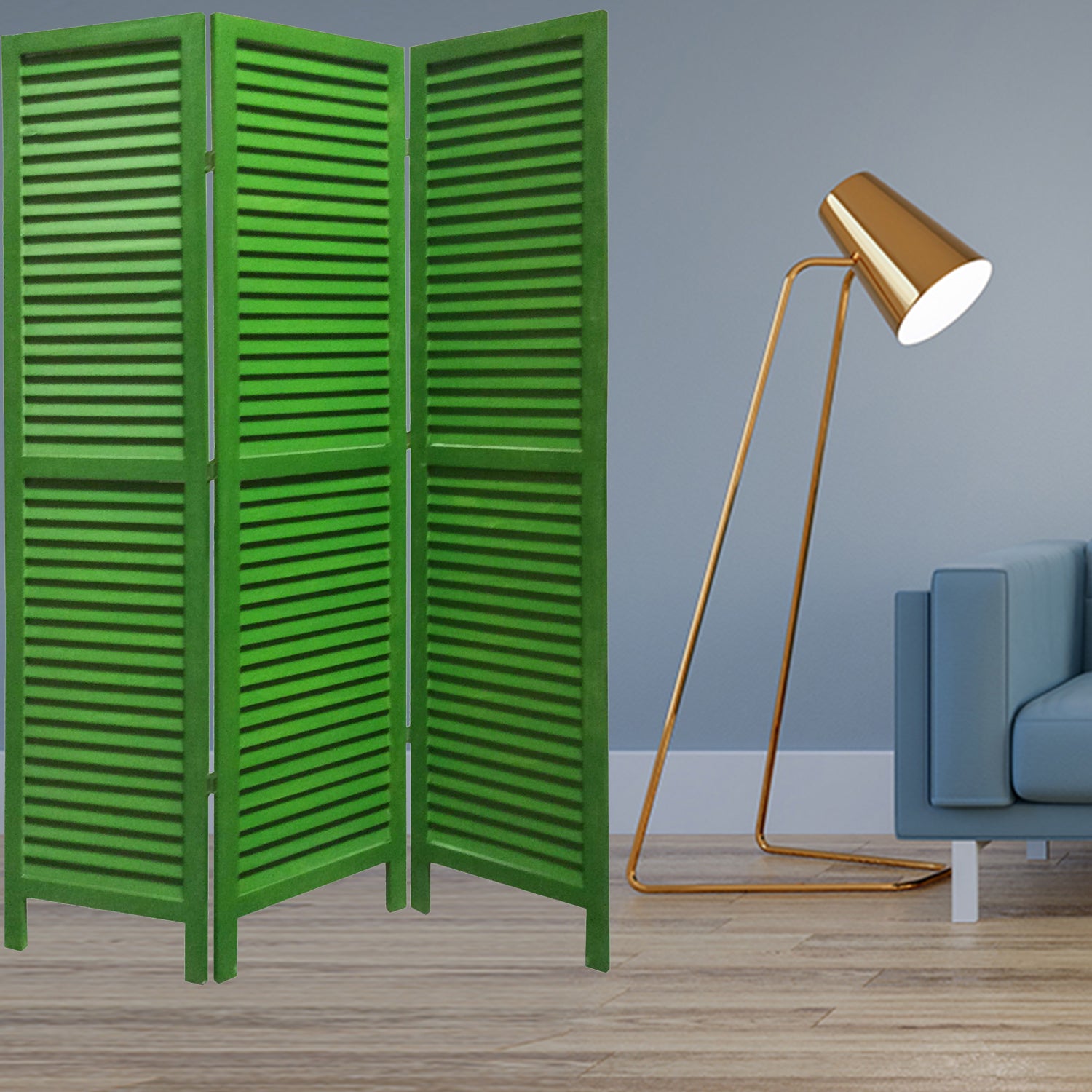 48" X 67" Green Wood Shutter Screen-Room Dividers-DECOROLALA