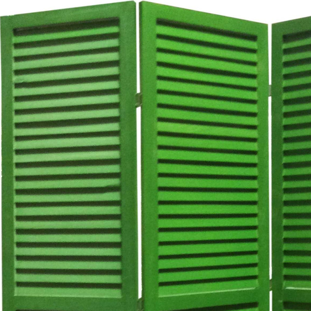 48" X 67" Green Wood Shutter Screen-Room Dividers-DECOROLALA