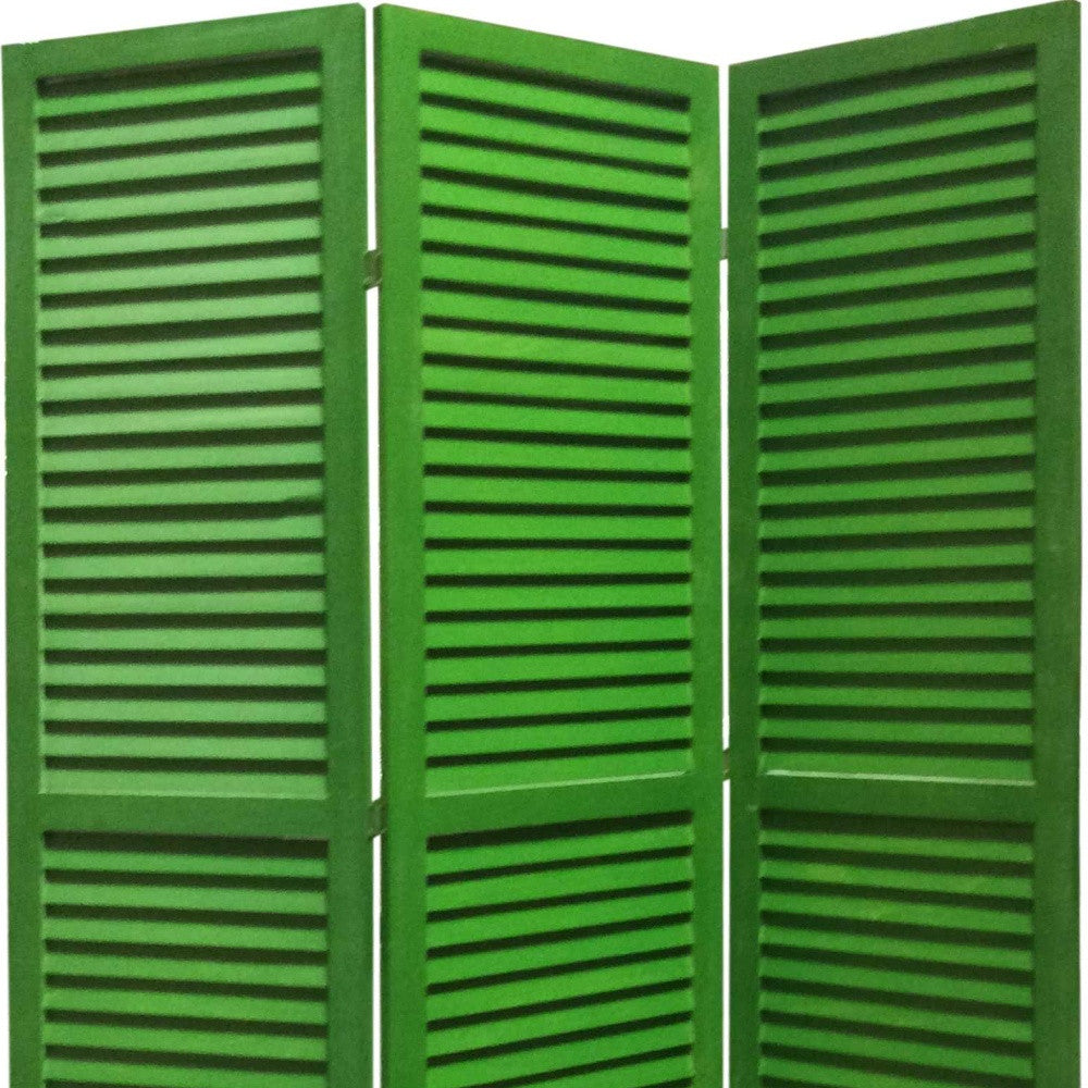 48" X 67" Green Wood Shutter Screen-Room Dividers-DECOROLALA