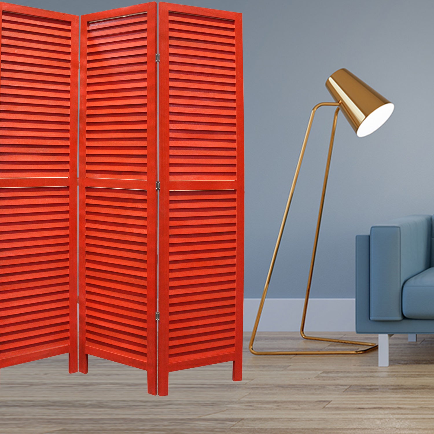 48 X 67 Red Wood Shutter -Screen-Room Dividers-DECOROLALA