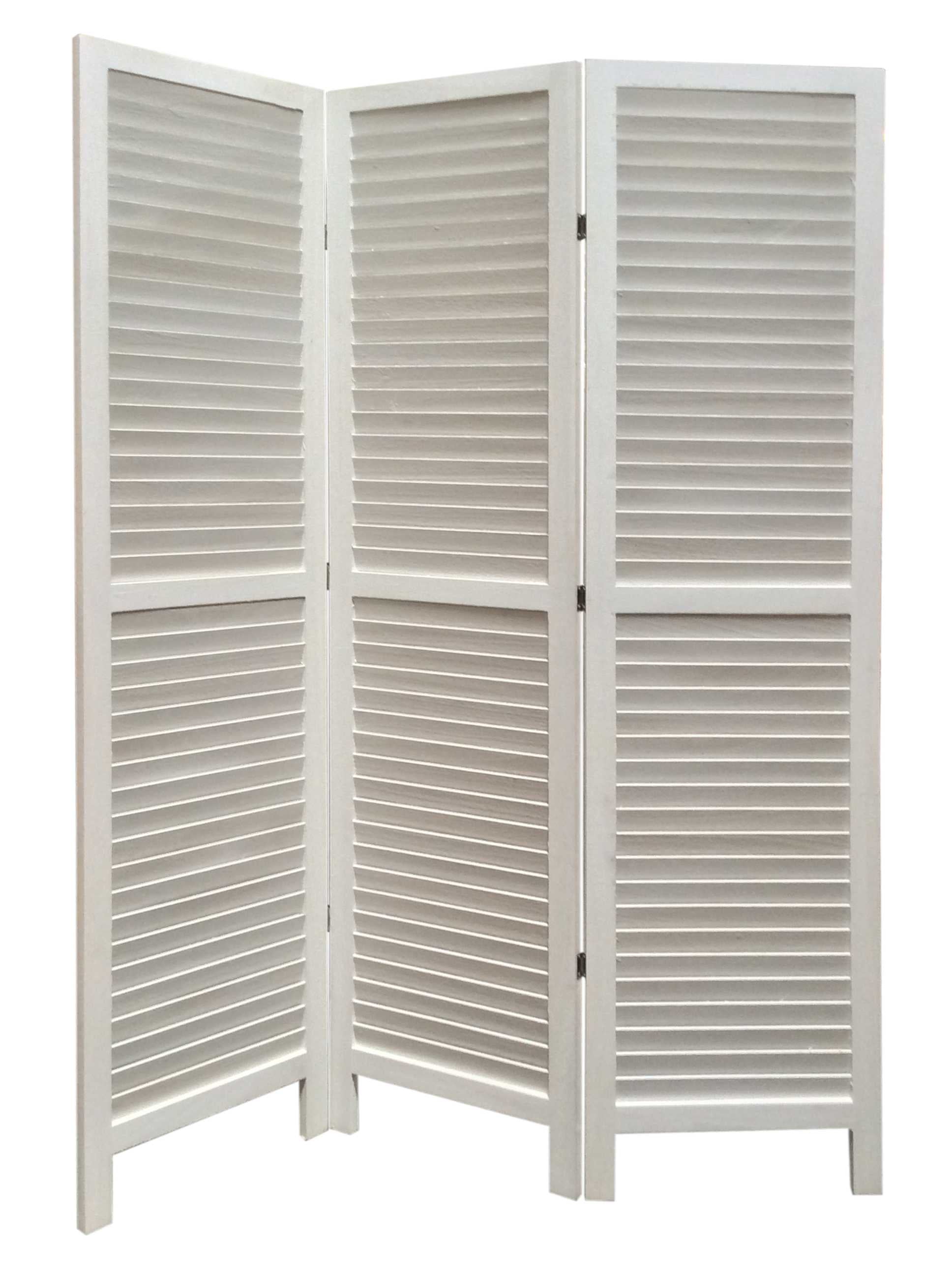White Finish Wood Shutter 3 Panel Room Divider Screen-Room Dividers-DECOROLALA
