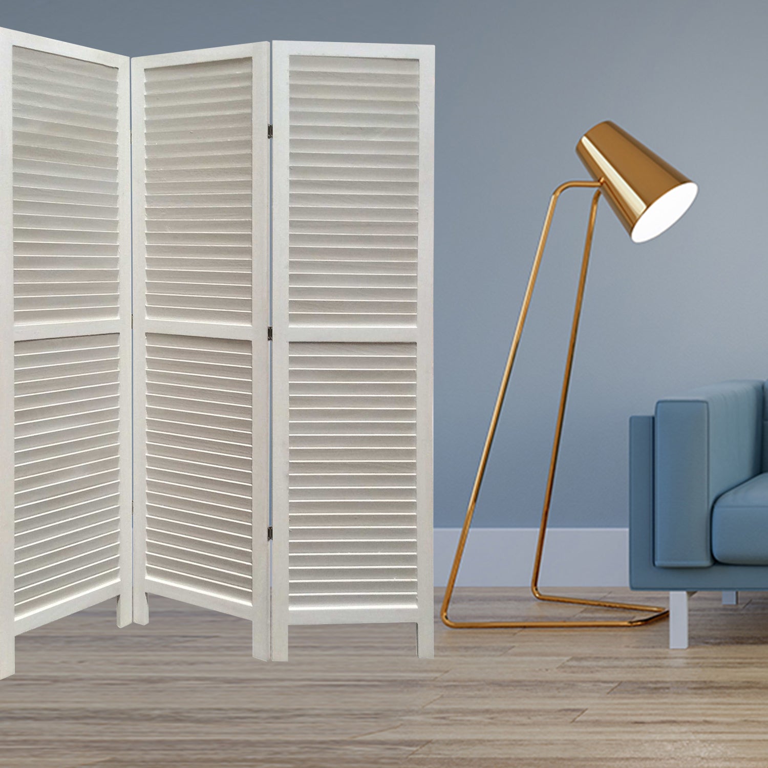 White Finish Wood Shutter 3 Panel Room Divider Screen-Room Dividers-DECOROLALA