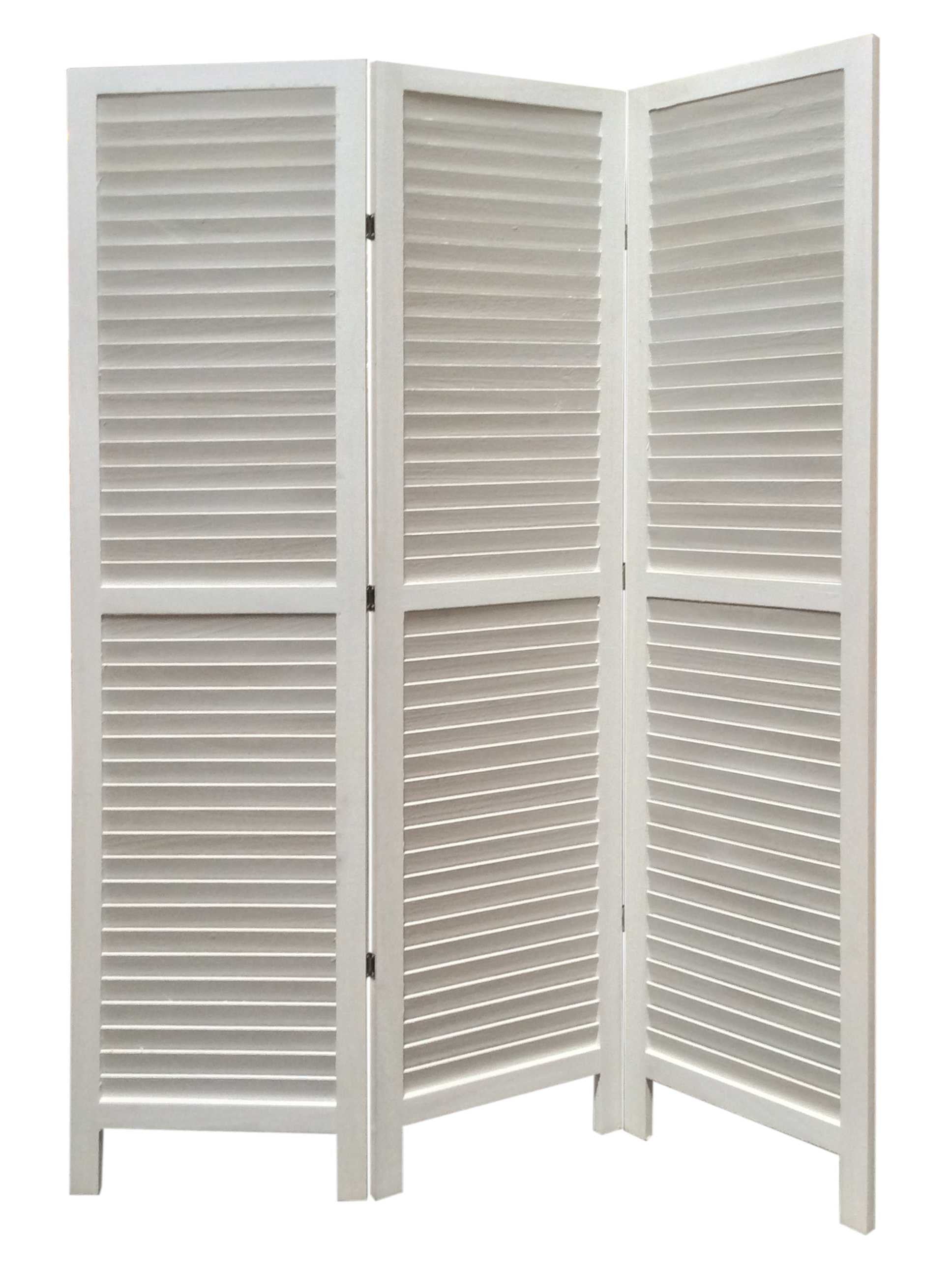 White Finish Wood Shutter 3 Panel Room Divider Screen-Room Dividers-DECOROLALA