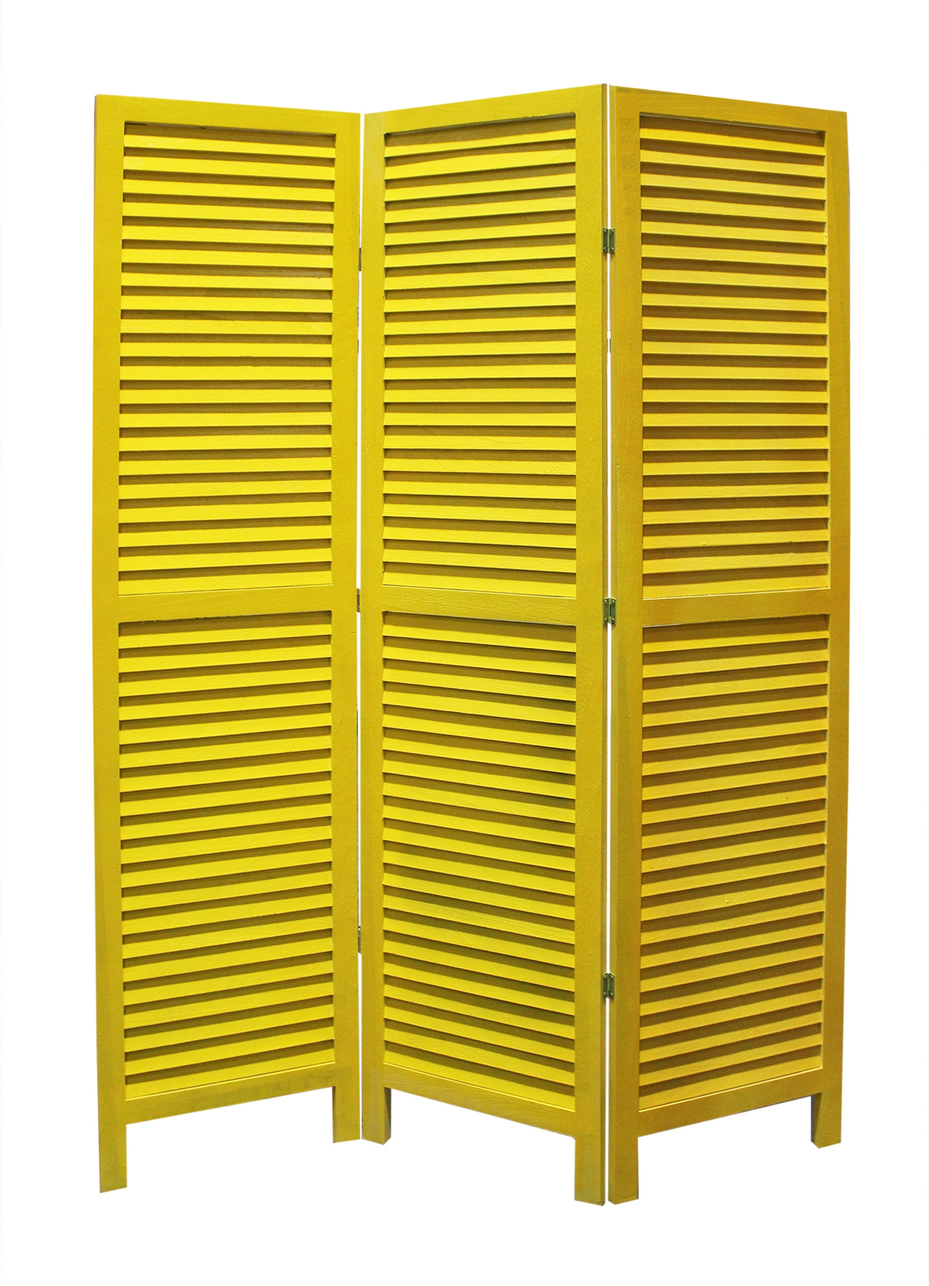 48 X 67 Yellow Wood Shutter - Screen-Room Dividers-DECOROLALA