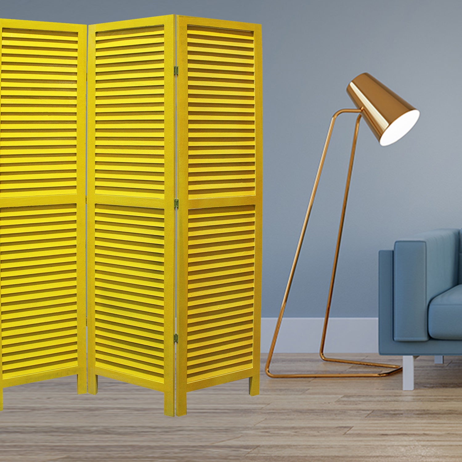 48 X 67 Yellow Wood Shutter - Screen-Room Dividers-DECOROLALA