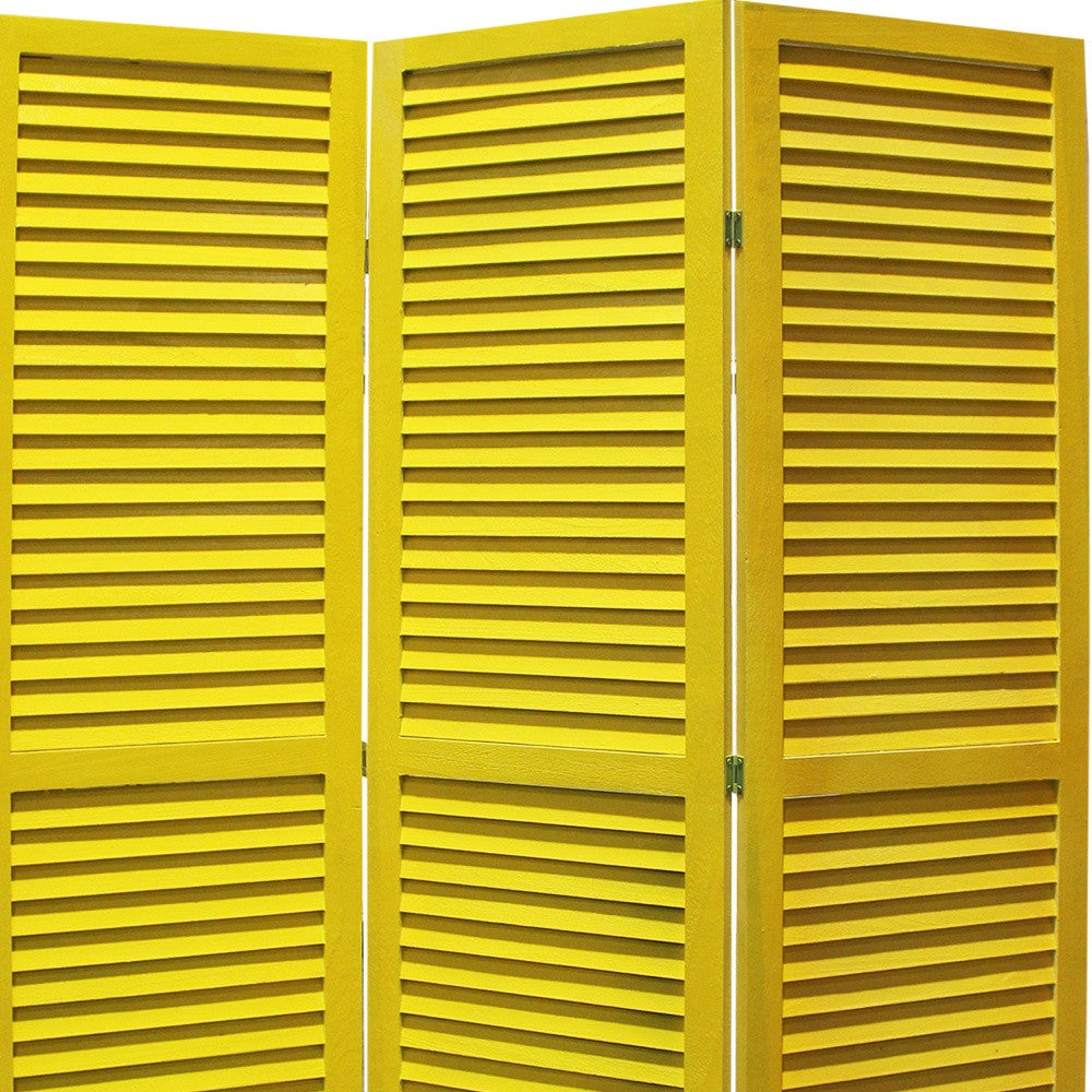 48 X 67 Yellow Wood Shutter - Screen-Room Dividers-DECOROLALA