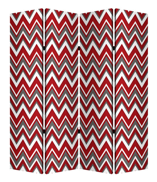 84" X 84" Red And Gray Wood Canvas Screen-Room Dividers-DECOROLALA