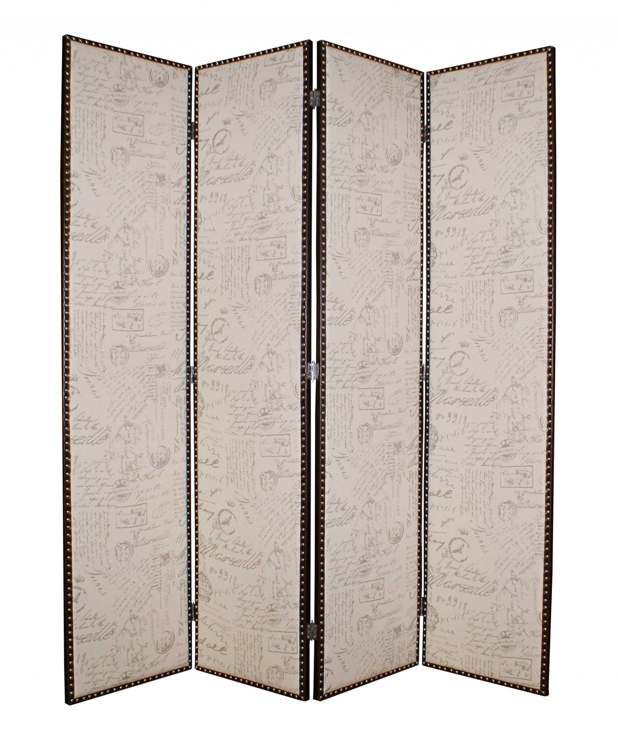 84 X 84 Tan Wood & Fabric Screen-Room Dividers-DECOROLALA