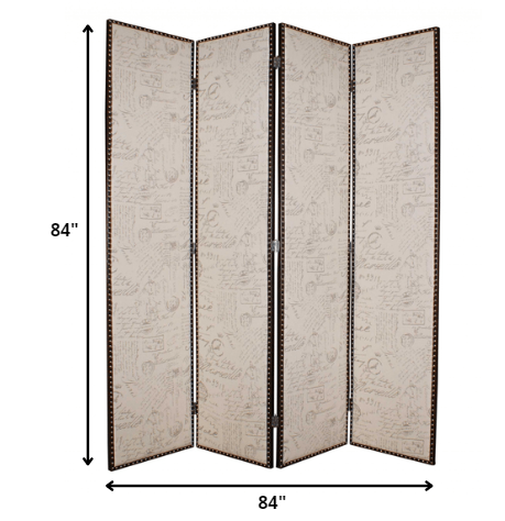 84 X 84 Tan Wood & Fabric Screen-Room Dividers-DECOROLALA