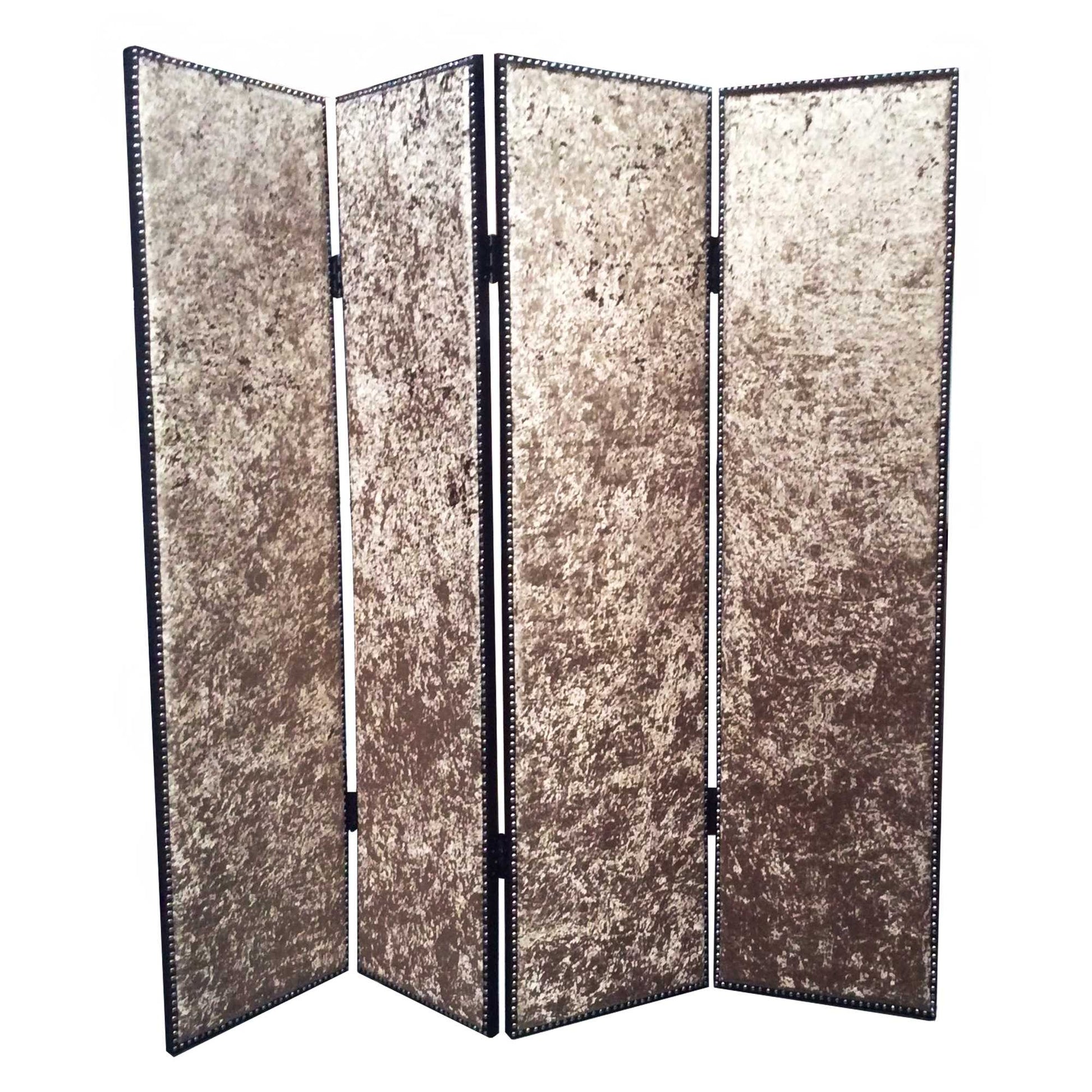 84 X 84 Bronze Wood & Fabric Screen-Room Dividers-DECOROLALA
