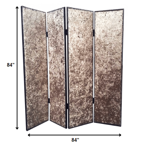84 X 84 Bronze Wood & Fabric Screen-Room Dividers-DECOROLALA