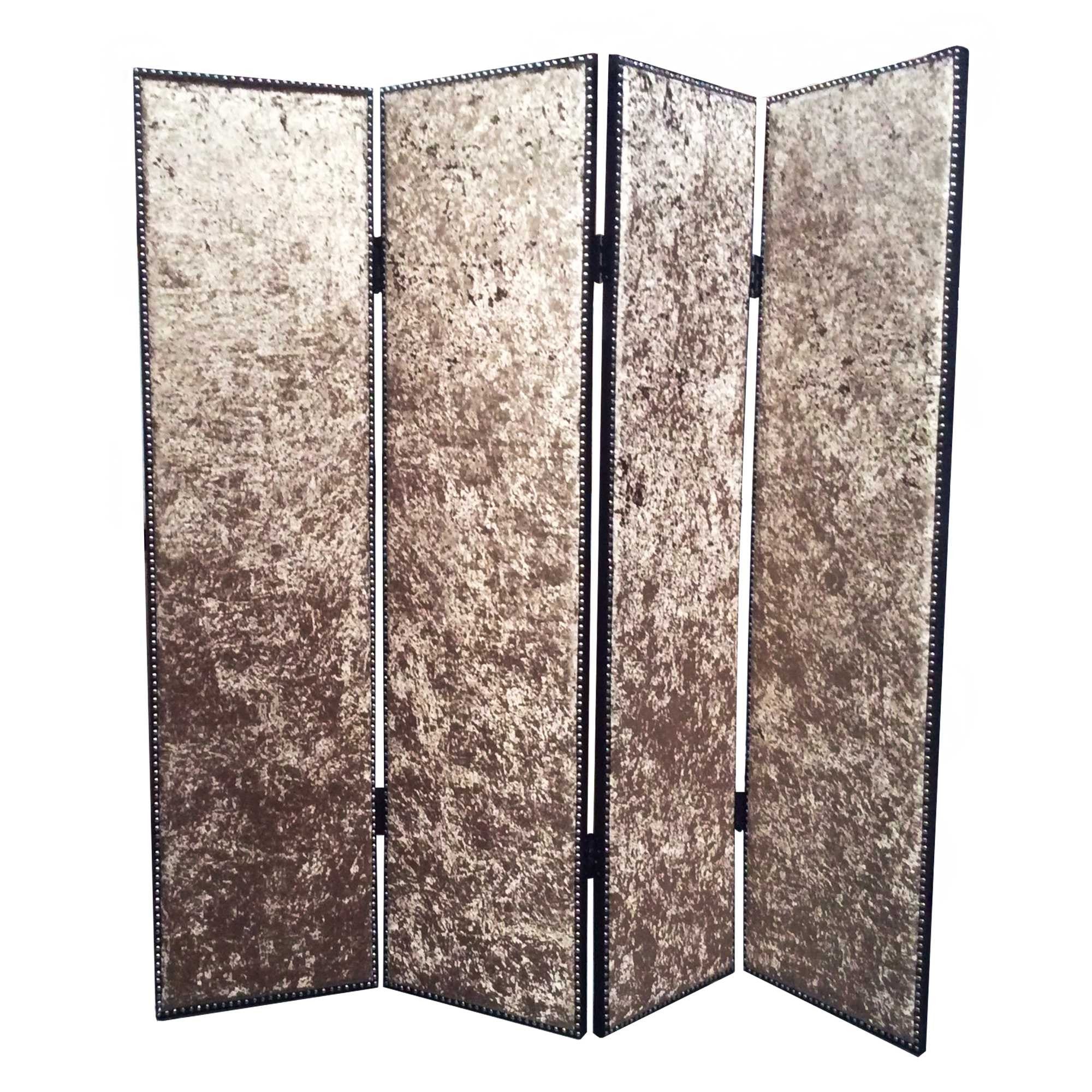 84 X 84 Bronze Wood & Fabric Screen-Room Dividers-DECOROLALA