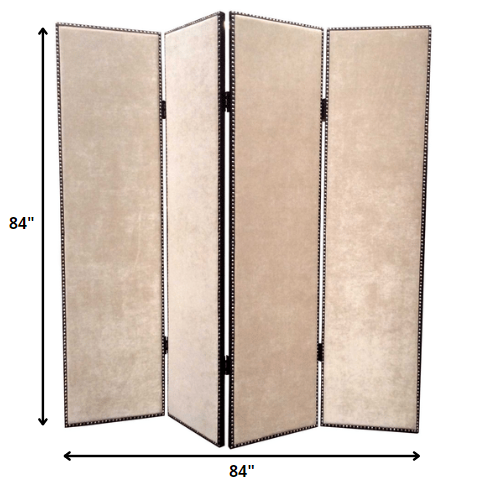 84 X 84 Beige Wood & Fabric Chateau Screen-Room Dividers-DECOROLALA