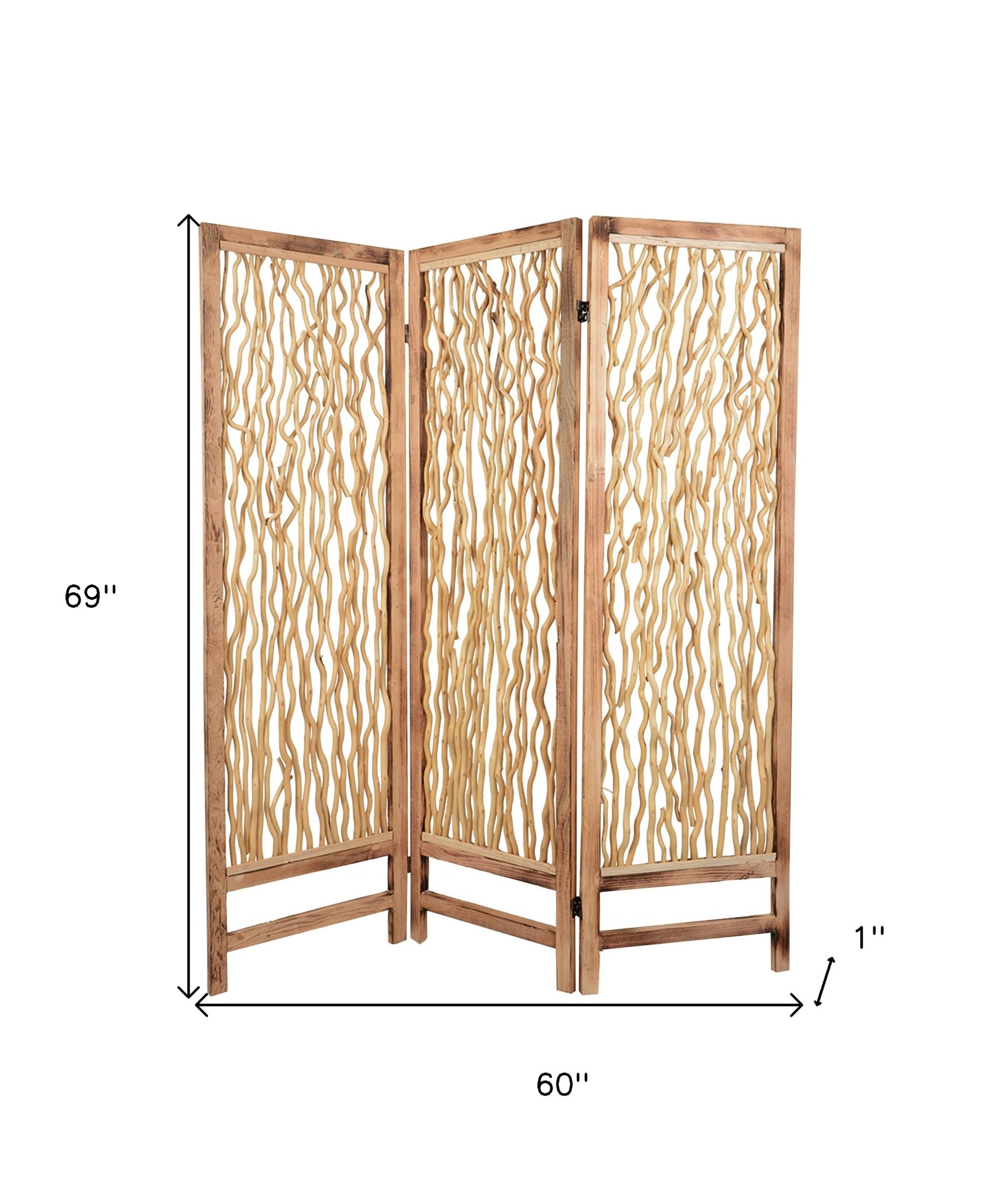 60 X 69 Brown 3 Panel Wood Foldable Screen-Room Dividers-DECOROLALA
