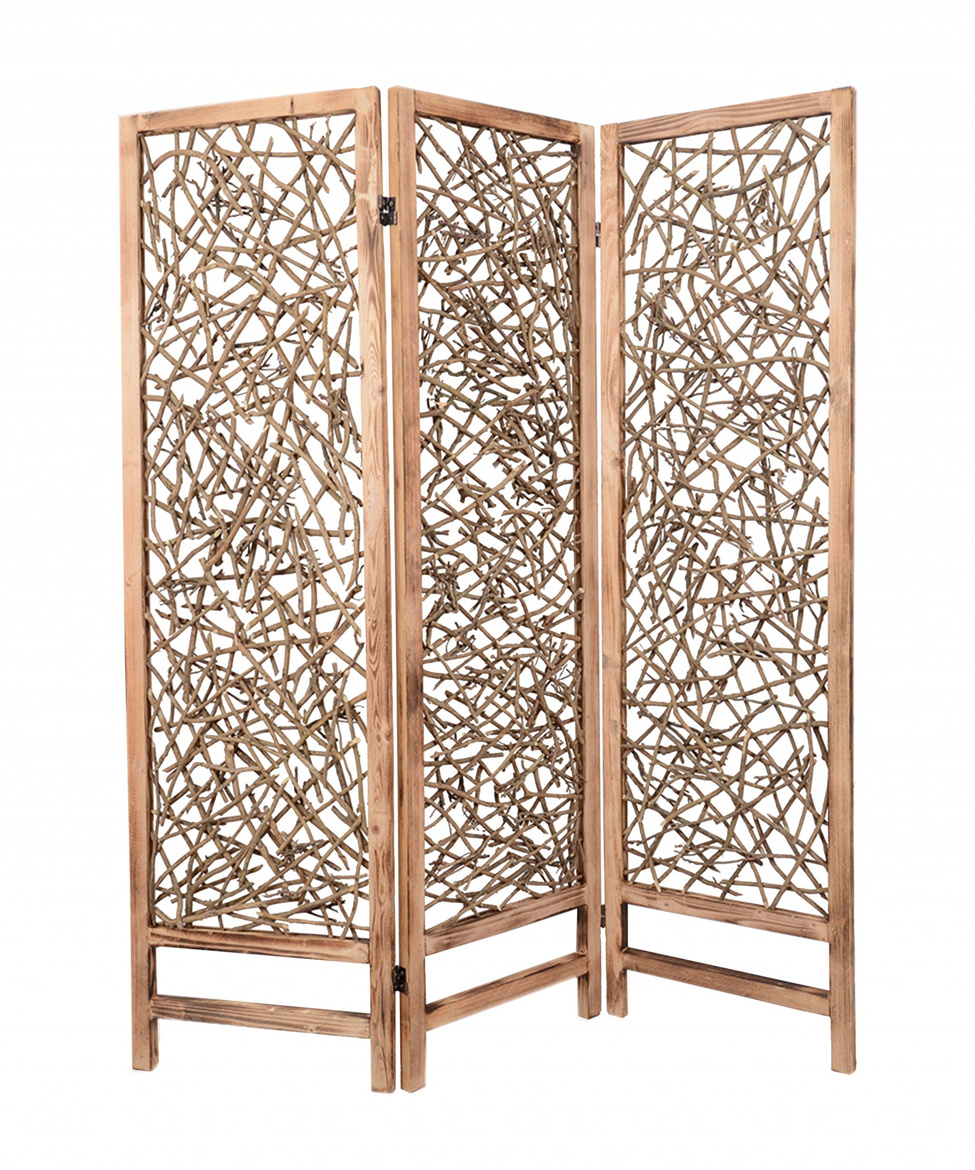 60 X 69 Brown 3 Panel Wood Foldable Screen-Room Dividers-DECOROLALA