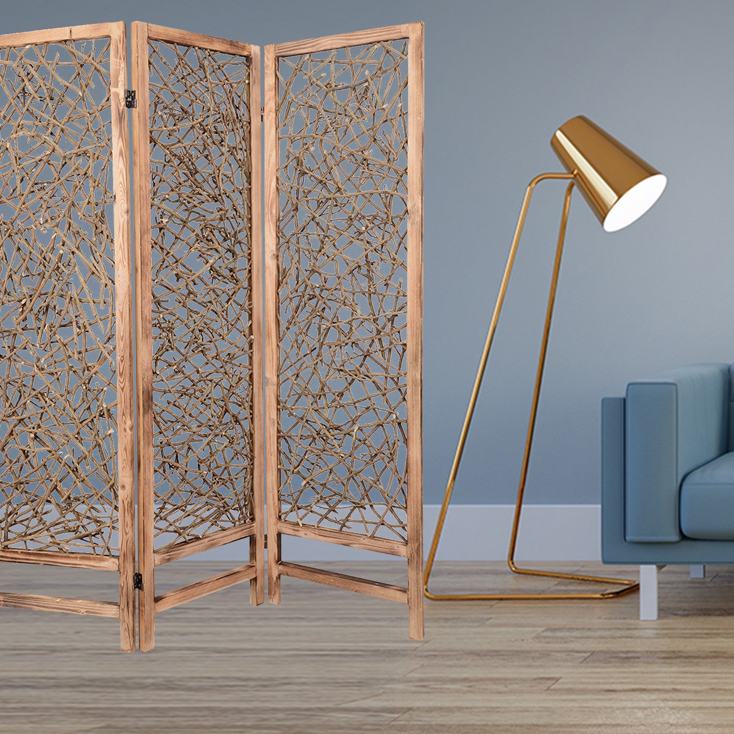 60 X 69 Brown 3 Panel Wood Foldable Screen-Room Dividers-DECOROLALA