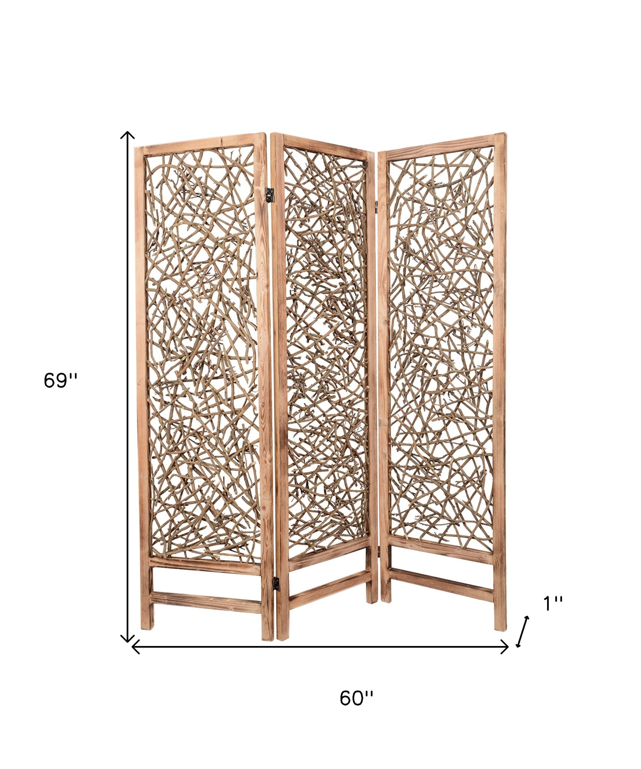 60 X 69 Brown 3 Panel Wood Foldable Screen-Room Dividers-DECOROLALA