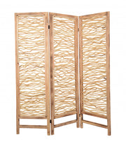 60 X 69 Brown 3 Panel Wood Foldable Screen-Room Dividers-DECOROLALA