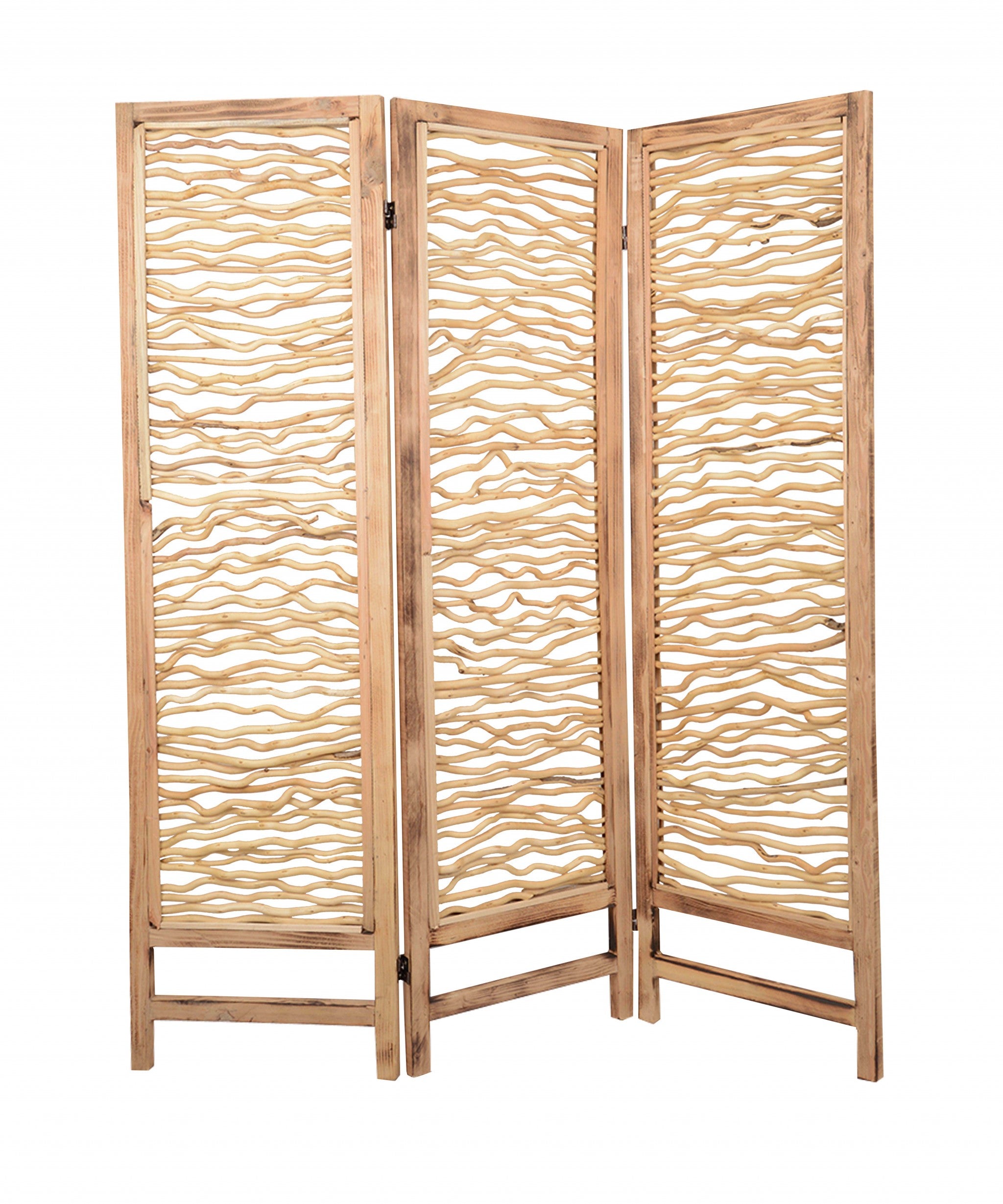 60 X 69 Brown 3 Panel Wood Foldable Screen-Room Dividers-DECOROLALA