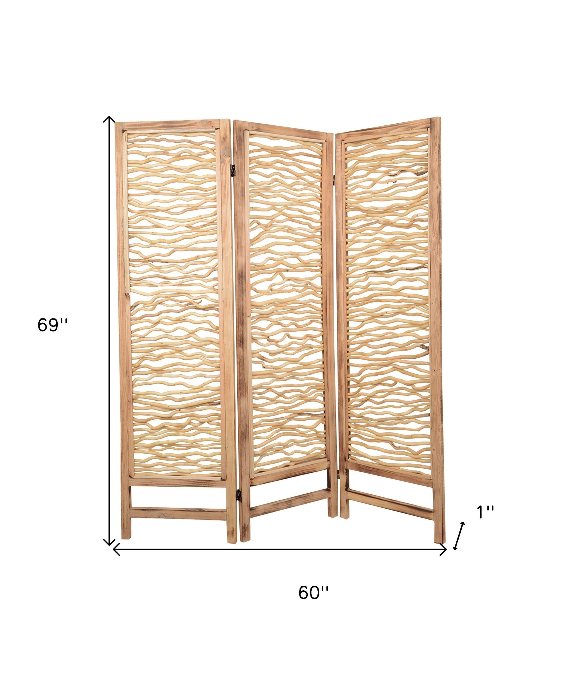 60 X 69 Brown 3 Panel Wood Foldable Screen-Room Dividers-DECOROLALA