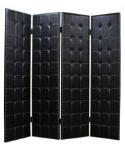 84 X 84 Black Faux Leather Screen-Room Dividers-DECOROLALA