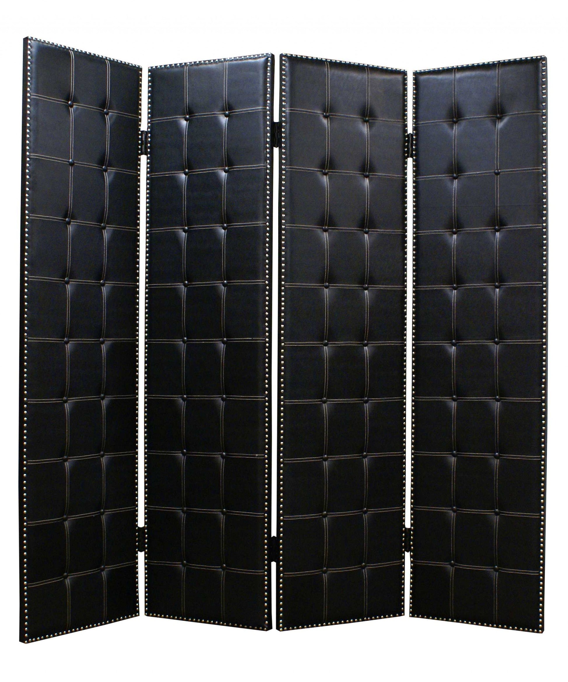 84 X 84 Black Faux Leather Screen-Room Dividers-DECOROLALA