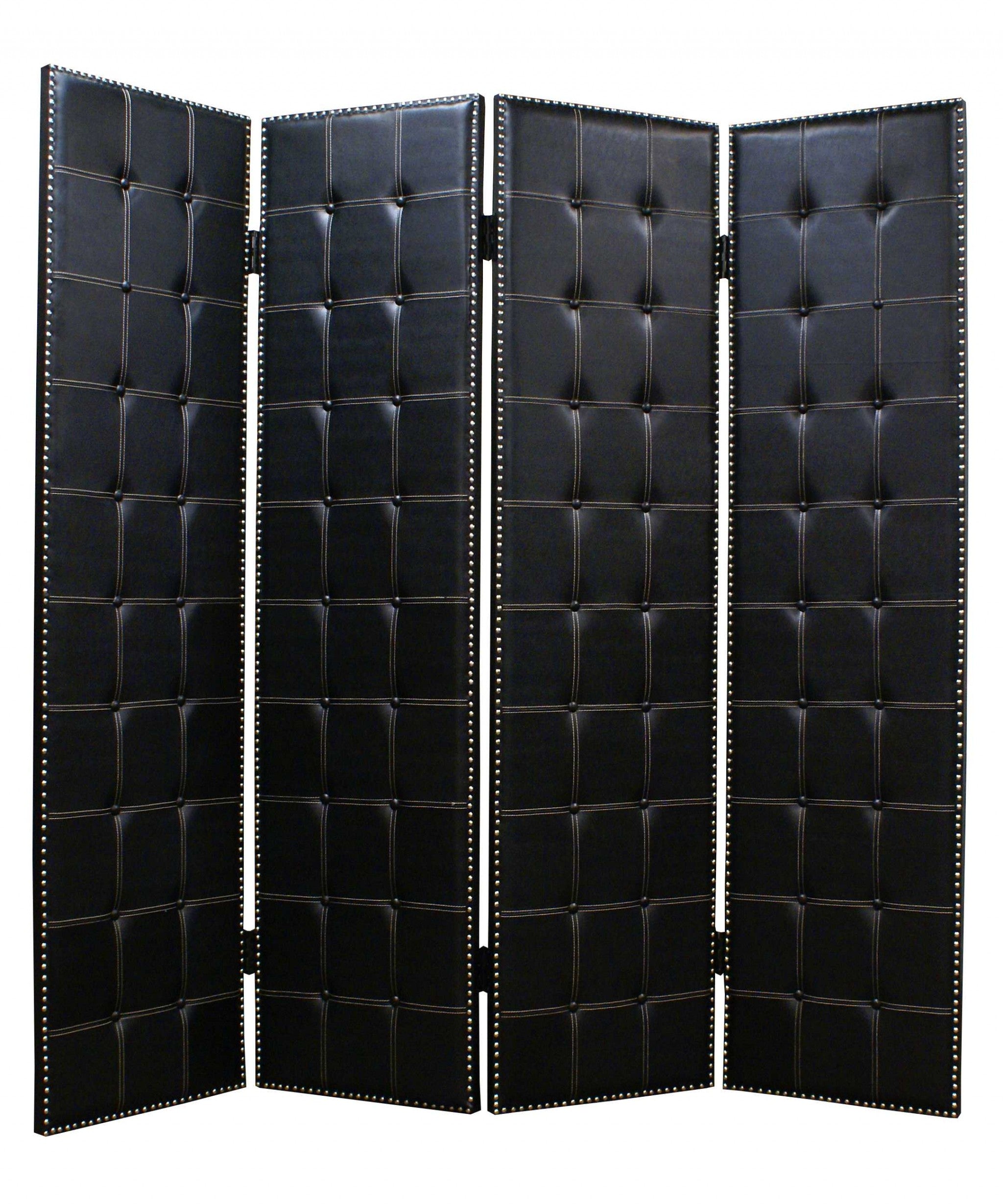 84 X 84 Black Faux Leather Screen-Room Dividers-DECOROLALA