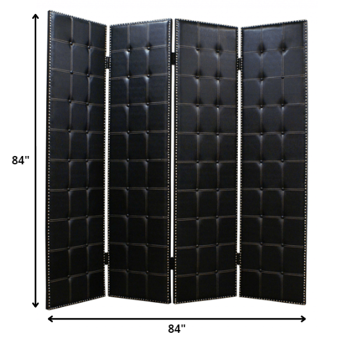 84 X 84 Black Faux Leather Screen-Room Dividers-DECOROLALA