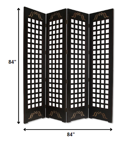 84" X 84" Brown Wood Omega Screen-Room Dividers-DECOROLALA