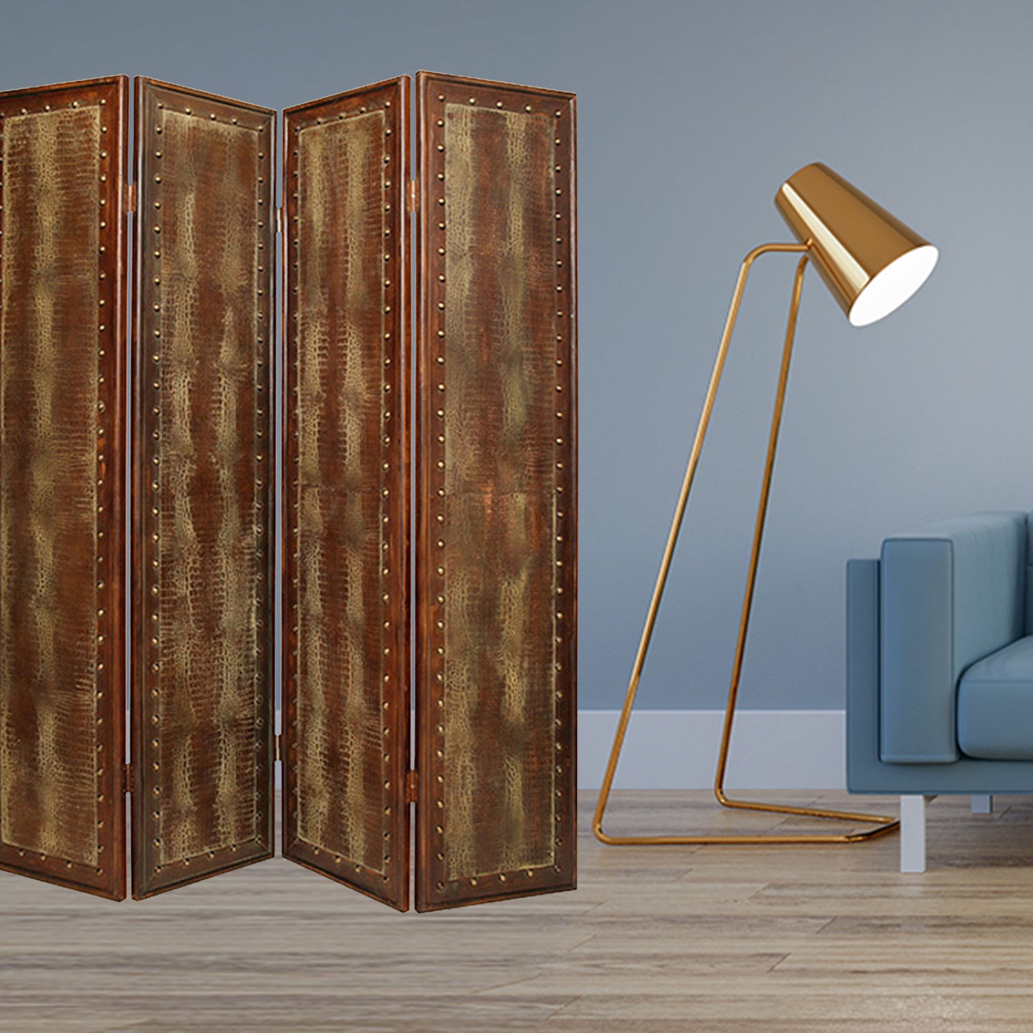 76" X 84" Brown Faux Leather Reptillian Screen-Room Dividers-DECOROLALA
