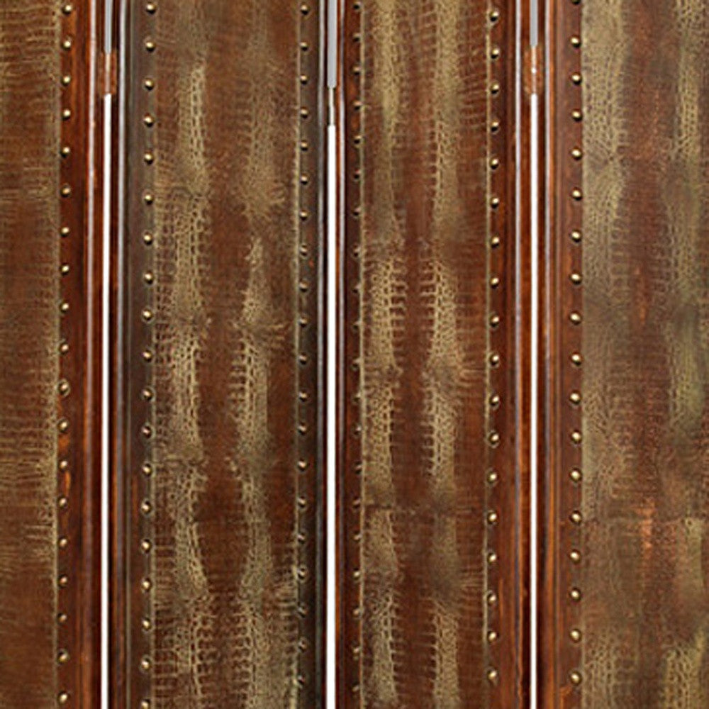 76" X 84" Brown Faux Leather Reptillian Screen-Room Dividers-DECOROLALA