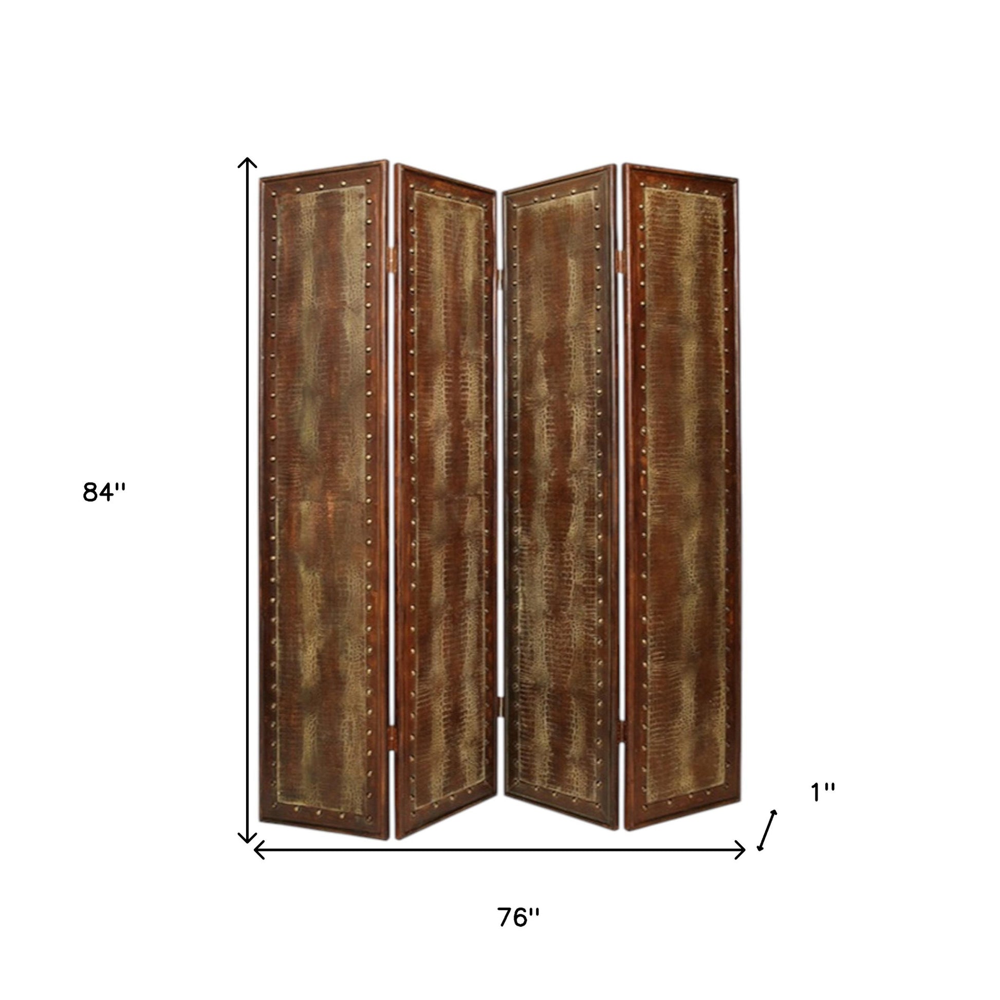 84" Brown Faux Leather Folding Four Panel Screen Room Divider-Room Dividers-DECOROLALA